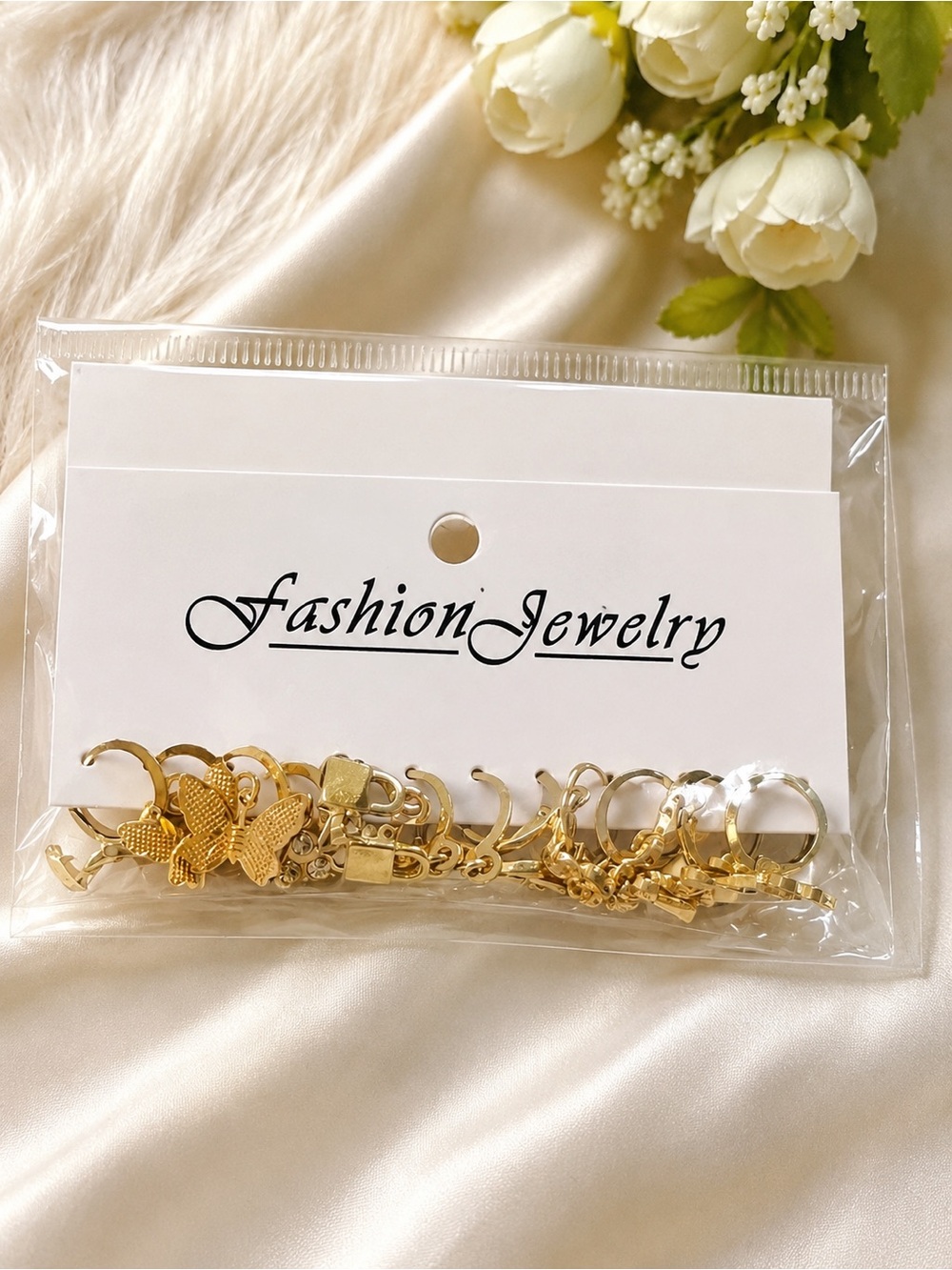Fashion Jewelry Gold Mixed Charm Hoop Earring Set